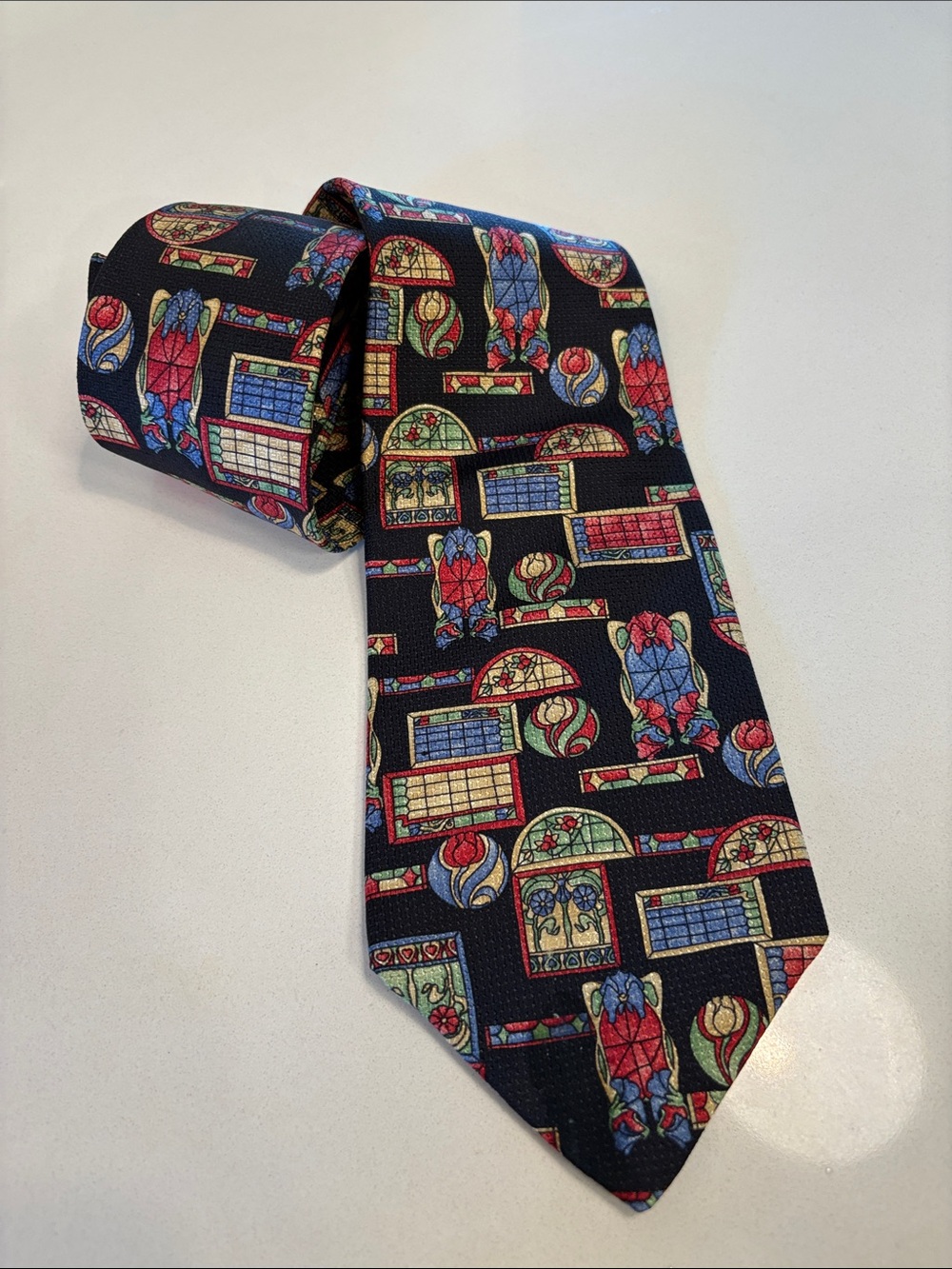 Vintage Christian Dior Monsieur Tie- Stained Glass Pattern